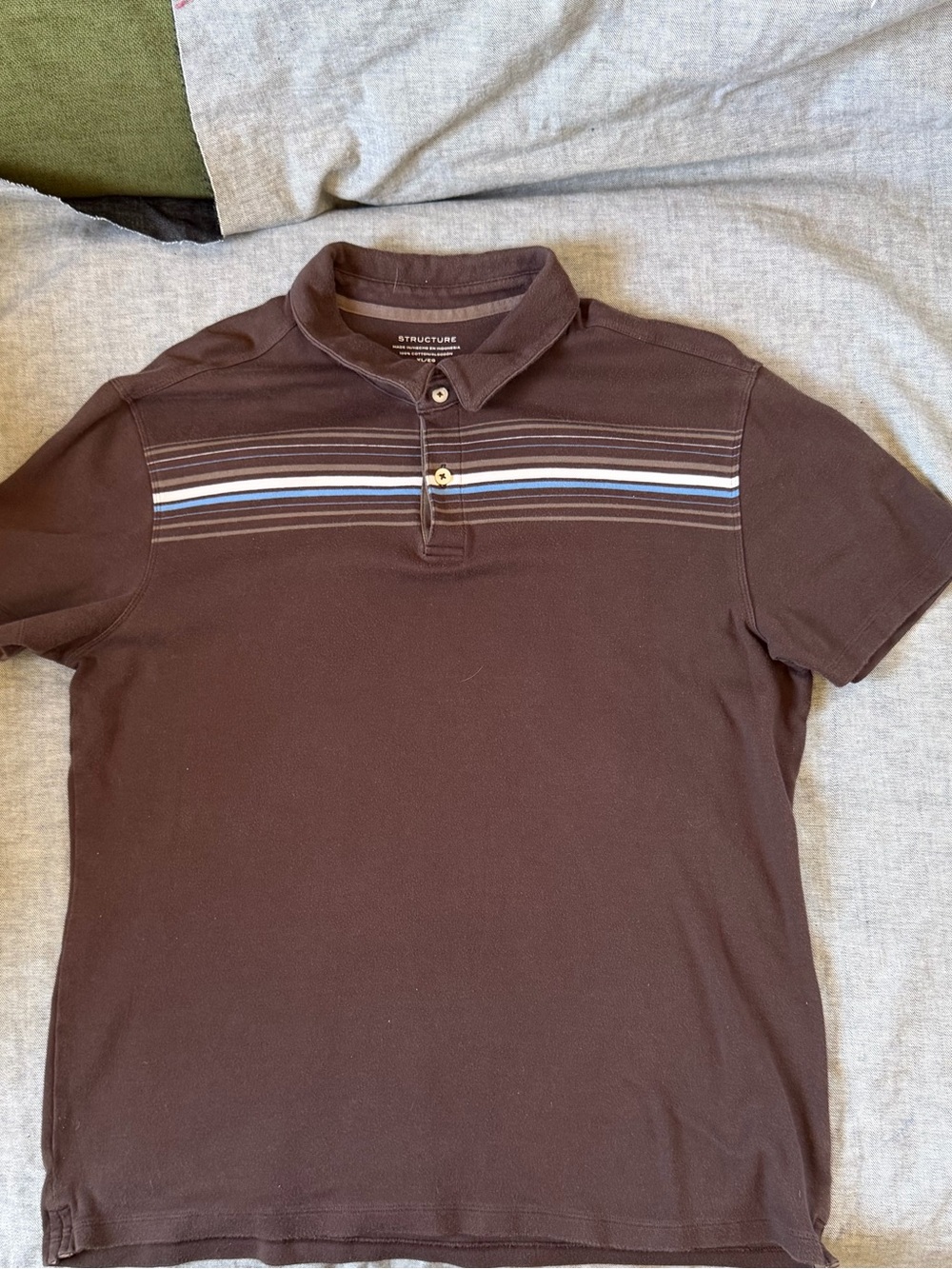 Structure Brown Polo with Neutral and Blue Chest Stripes - Picture 1 of 3